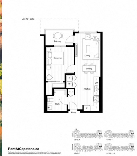 A floor plan for a unit at RentAtCapstone.ca is displayed.